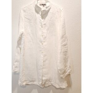 FLAX White 100% Linen Button Front Shirt Women's Size M Made‎ Lithuania
